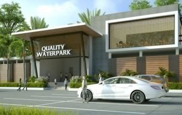 Gerbang masuk ke Quality Waterpark di perumahan The Quality Riverside